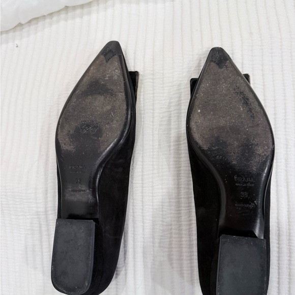 Prada Black Flats with Silver Buckle